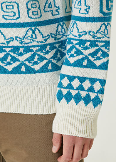 Beymen Club Turquoise Mixed Jacquard Wool Sweater - 7