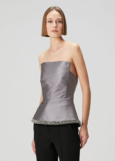 Roland Mouret Grey Strapless Taffeta Evening Blouse - 3