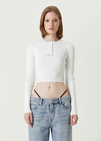 Alexander Wang Beyaz Kesim Detaylı Crop Triko - 3