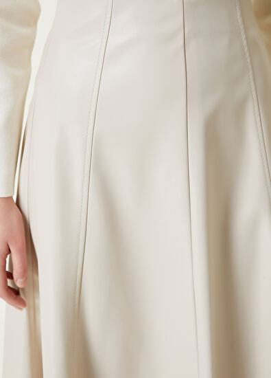 Beymen Club Bej Midi Suni Deri Evaze Etek - 4