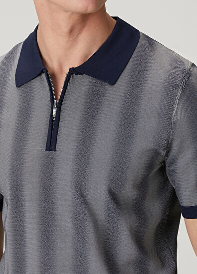 Beymen Club Lacivert Dağınık Çizgili Kısa Kollu Polo Triko - 6