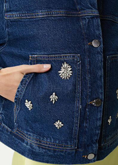 Beymen Club Indigo Embellished Boxy Denim Jacket - 6