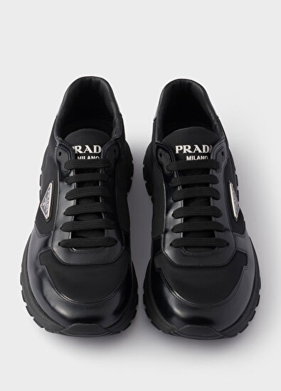 Prada Prax Black Brushed Leather and Re-Nylon Men's Sneakers - 3