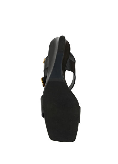 Beymen Club Siyah Amorf Tokalı Kadın Deri Sandalet - 5