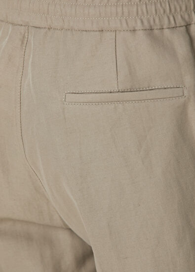 Brunello Cucinelli Haki Beli Kordonlu Çift Pilili Keten Pantolon - 5