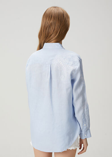 Beymen Club Blue Paisley Patterned Linen Shirt - 7