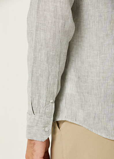 Beymen Club Comfort Fit Khaki White Linen Shirt - 5