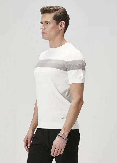 Beymen Club White Grey Textured Short Sleeve Sweater - 4