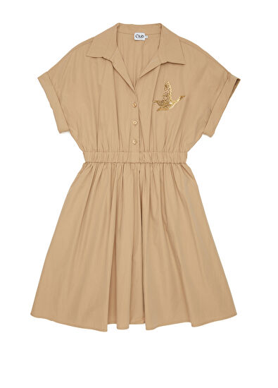 Beymen Club Bej İşlemeli Logolu Mini Gömlek Elbise - 7