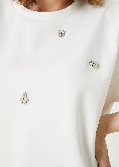 Beymen Club Oversize White Embellished Mini Dress - 5