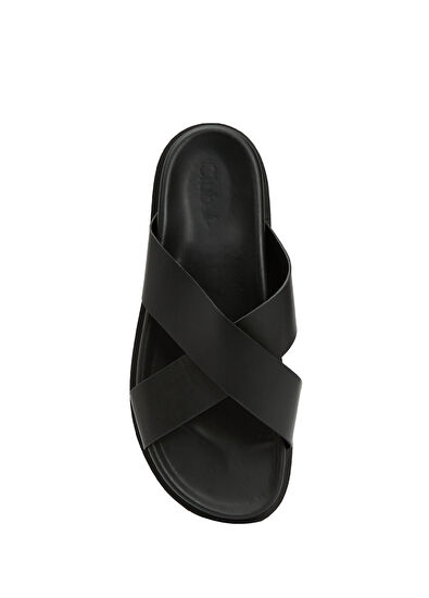 Beymen Club Siyah Çapraz Bantlı Erkek Deri Terlik - 4