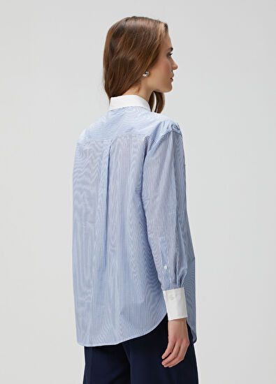 Boss Badina Mavi Çizgili Gömlek - 4