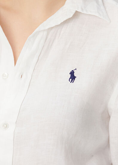 Classic Fit Beyaz Keten Gömlek - Görsel 6