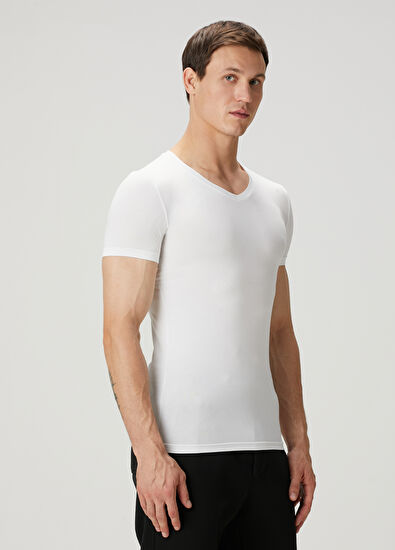 Zegna Underwear Beyaz V Yaka Basic T-shirt - 3