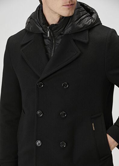 Moorer Siyah Yün Kruvaze Palto - 5