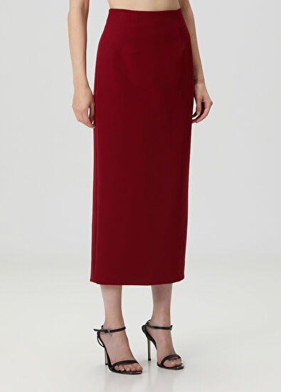 Roland Mouret Burgundy Midi Pencil Skirt - 3