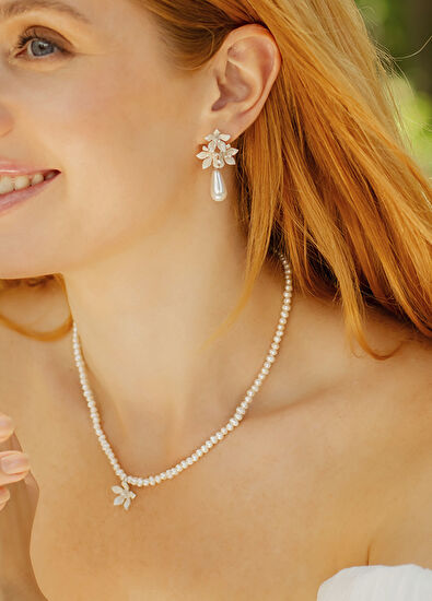 Ezra Baghaki Jewellery Yasemin Çiçekli 925 Ayar Gümüş Kadın İnci Kolye  - 5