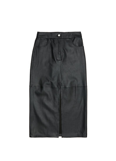 Beymen Club Siyah Midi Deri Kalem Etek - 7