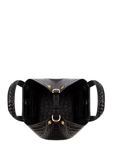 Qimu Hemithea Croco Black Leather Women's Mini Handbag - 5