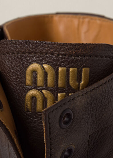 Miu Miu Bağcıklı Kahverengi Kadın Deri Bot - 4