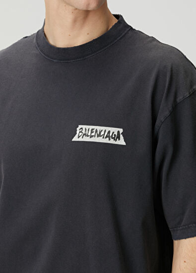 Balenciaga Masking Tape Siyah Logo Baskılı T-shirt - 5