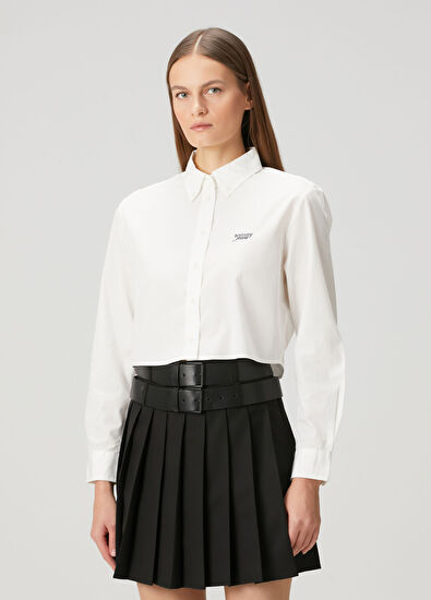 Tommy Jeans Regular Crop Beyaz Poplin Gömlek - 3