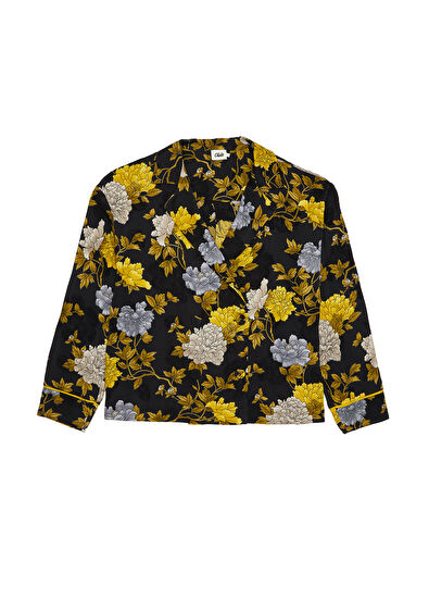 Beymen Club Siyah Çiçekli Kruvaze Pijama Gömlek - 7