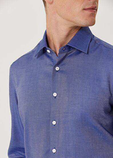 Beymen Club Comfort Fit Lacivert Armürlü Non-iron Gömlek - 6