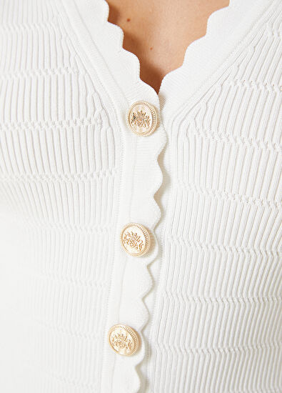 Beymen Club Beyaz Gold Düğmeli Triko Hırka - 5