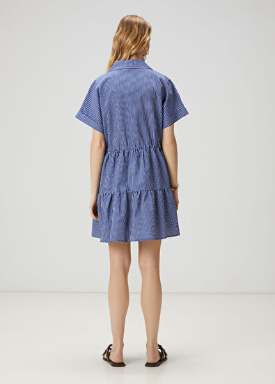 Beymen Club Mavi Çizgi Desenli Mini Gömlek Elbise - 5