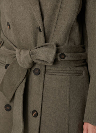 Curvo Koyu Gri Yün Palto - Görsel 6