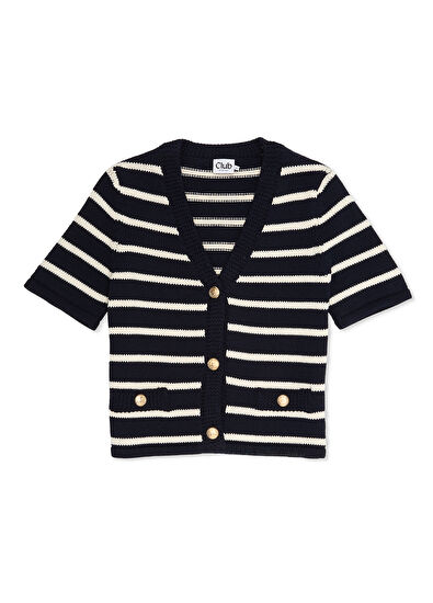 Beymen Club Navy Blue Ecru Striped Cardigan - 7