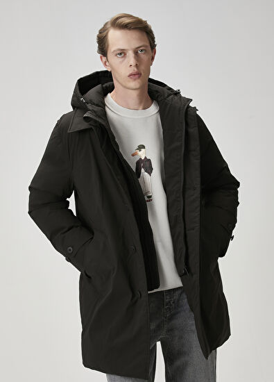 Beymen Club Siyah Kapüşonlu Kaban - 3