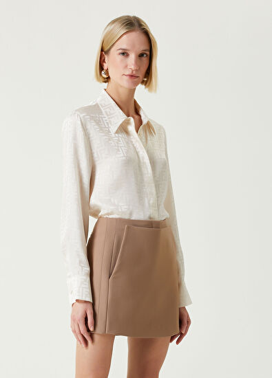 Fendi Beyaz Logo Jakarlı İpek Gömlek - 3