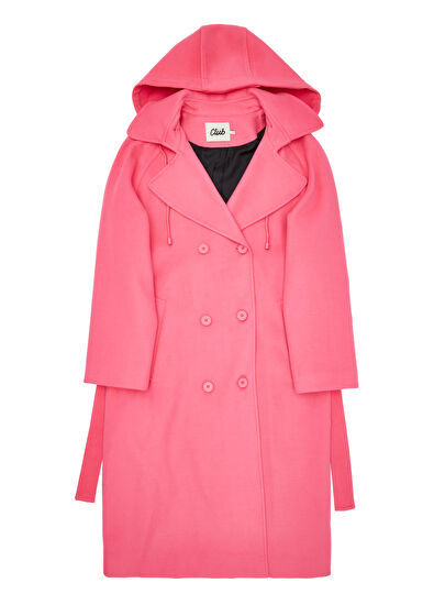 Beymen Club Fuşya Kapüşonlu Kruvaze Kaşe Pardösü - 7