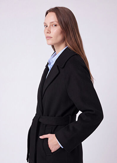 Beymen Club Black Belt Wool Coat - 3