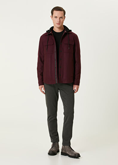 Beymen Club Burgundy Hooded Wool Cachet Overshirt - 3