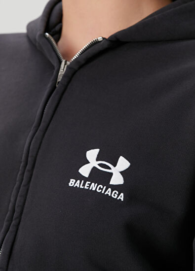 Balenciaga x Under Armour Siyah Kapüşonlu Sweatshirt - 5