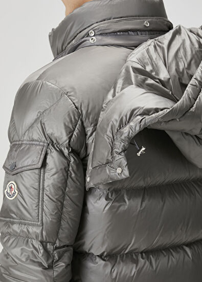 Gri Kapüşonlu Puff Mont - Görsel 8