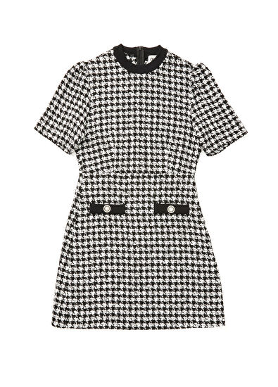 Beymen Club Siyah Beyaz Kısa Kol Mini Tweed Elbise - 7