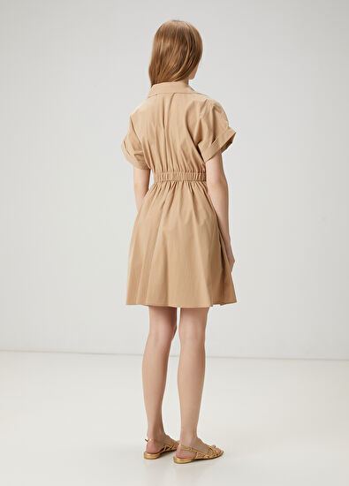 Beymen Club Bej İşlemeli Logolu Mini Gömlek Elbise - 5