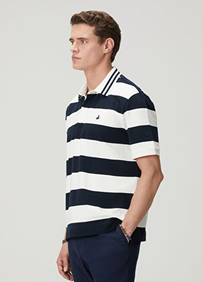 Beymen Club Navy Blue Striped Oversized Polo T-Shirt - 4