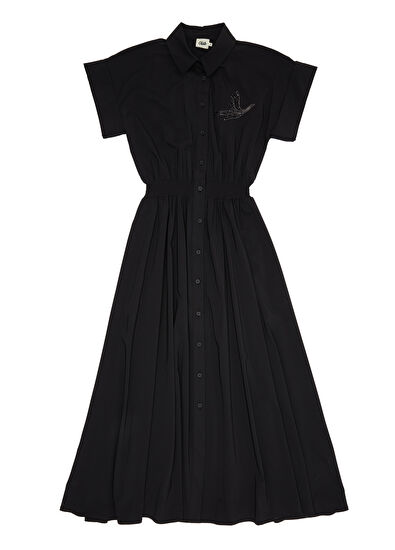 Beymen Club Siyah Taşlı Kaz Logolu Midi Gömlek Elbise - 7