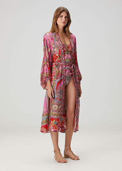 Camilla Çok Renkli Desenli İpek Kimono - 3