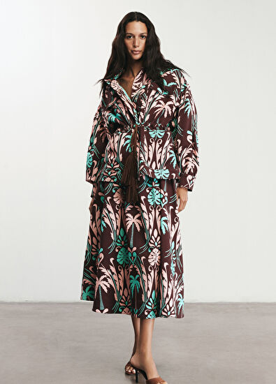 Elissa Studio Sonia Palmiye Desenli Kadın Maxi Etek - 5