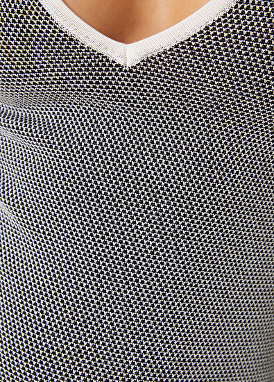 Beymen Club Siyah Beyaz Püskül Detaylı Midi Triko Elbise - 5