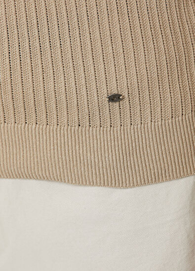 Beymen Club Beige Polo Knitted Textured Short Sleeve Sweater - 7