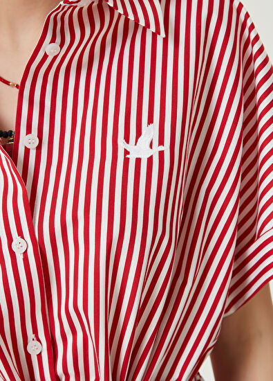 Beymen Club Kırmızı Çizgili Mini Gömlek Elbise - 5