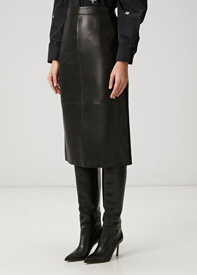 Beymen Club Black Midi Leather Skirt - 3