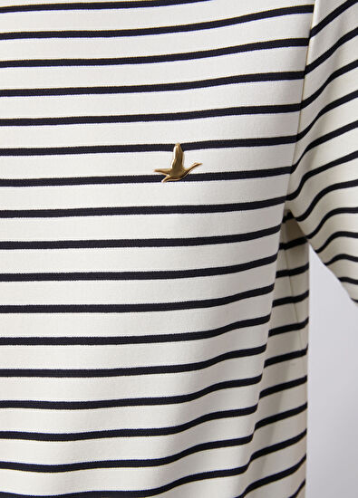 Beymen Club Navy Blue Ecru Stripe T-Shirt - 6